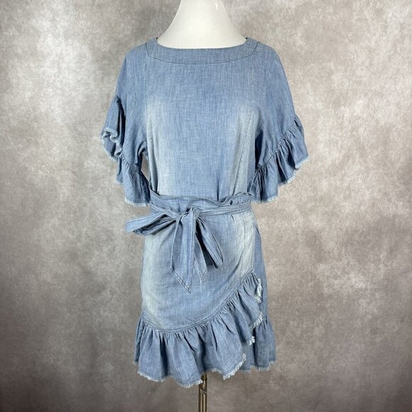 Isabel Marant Etoile Chambray Lelicia Faux Wrap Dress In Blue Size EU 36 US S - Picture 4 of 13